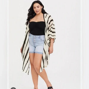 Torrid Ivory & Black Stripe Ruana Kimono